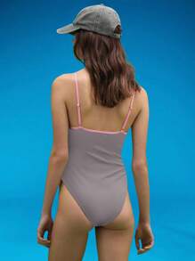 COUREZ High Leg V Neck Swimsuit /Summer Outfits For Women Vacation Outfits Woman Swimwear Beach Outfits For Woman Y2K Beach Vacation Outfits - Dark Grey - View 3