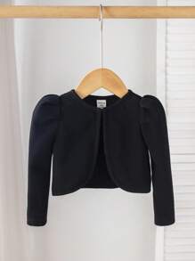 SHEIN 时尚女婴针织长袖短款夹克，黑色，百搭 - 黑色 - 查看 3