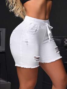 SHEIN Tall Women's Simple Fashionable Denim Shorts, Suitable For Summer - White - View 4
