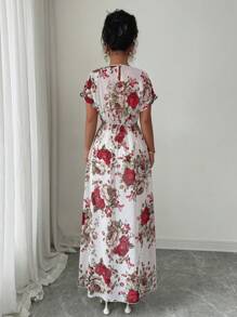 Breezaya Elegant Floral Print High Slit Long Shirt, Summer - Multicolor - View 2