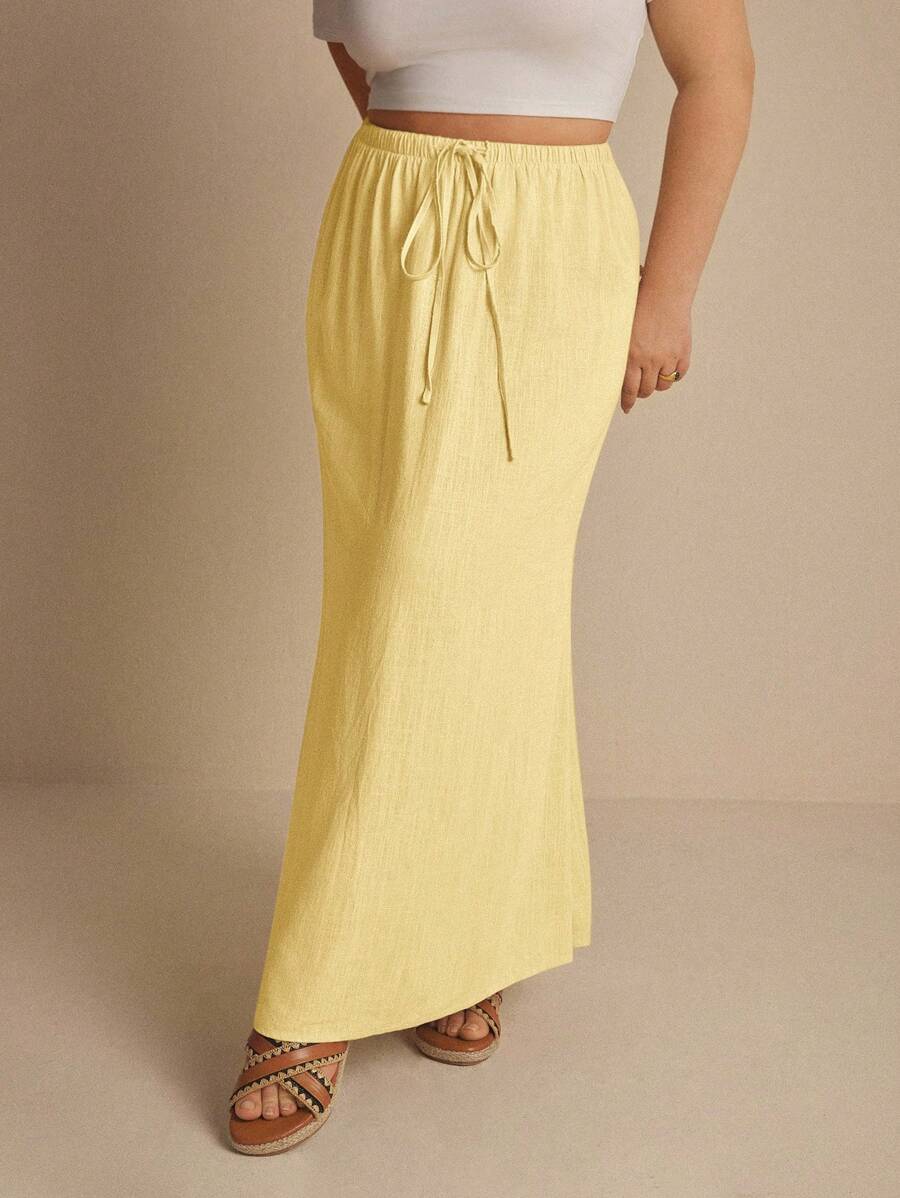 Elaquor Plus Size Solid Color Drawstring Waist Casual Versatile Slim Fit Skirt