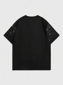 ROMWE MEN Street Life Camiseta de manga corta para hombres con gráfico de Madre Santísima y bordado de rhinestones, adecuada para uso diario en primavera/verano