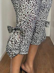 Maweii Pantalones capri 7/8 de licra con estampado de leopardo y lazo, sexy y ajustados, para actividades casuales y salidas, tallas grandes