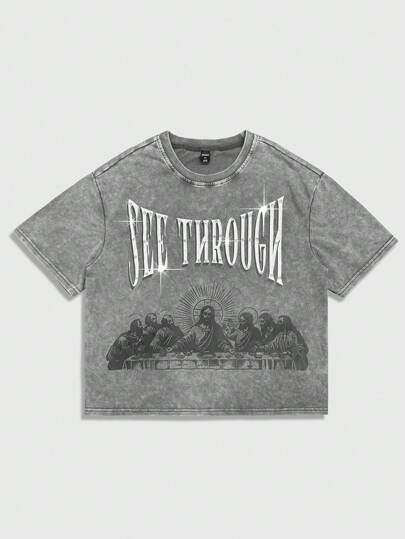 Goth Camiseta de manga corta de cuello redondo con estampado gráfico casual y holgada para hombre, de verano