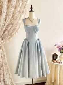 Vintamour 复古优雅女装 闪光银粉正式派对节日礼服 女式夏季礼服 女式夏季服装 度假服装 女式礼服 女式夏季服装 婚礼宾客礼服 女式太阳裙 女式太阳裙 女式正式礼服 女式生日礼服 女式礼服 女式优雅生日服装 女式优雅礼服 女式度假服装 女式演唱会服装 女式毕业礼服 - 藍色 - 查看 1