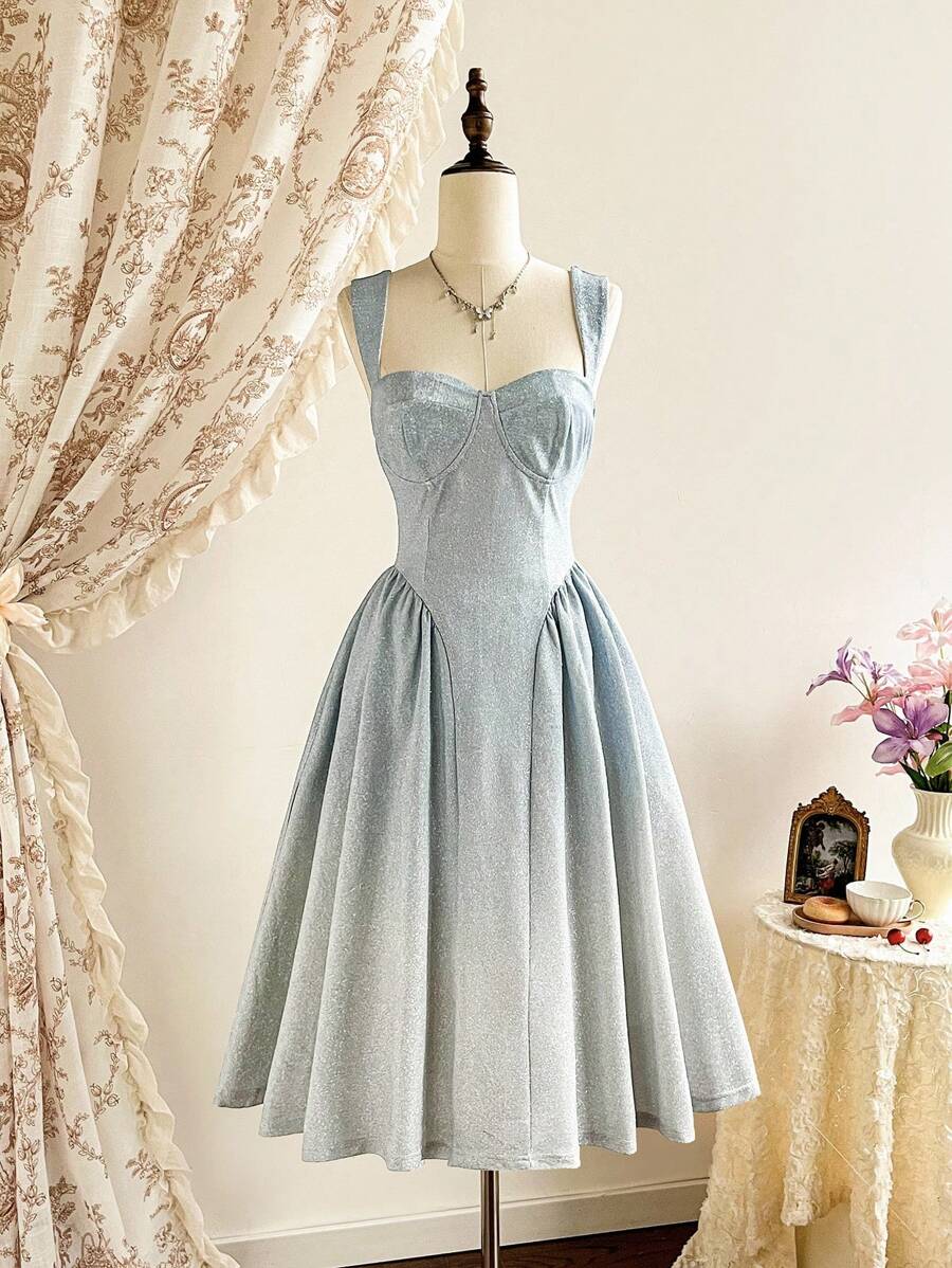 Vintamour 复古优雅女装 闪光银粉正式派对节日礼服 女式夏季礼服 女式夏季服装 度假服装 女式礼服 女式夏季服装 婚礼宾客礼服 女式太阳裙 女式太阳裙 女式正式礼服 女式生日礼服 女式礼服 女式优雅生日服装 女式优雅礼服 女式度假服装 女式演唱会服装 女式毕业礼服 - 藍色 - 查看 1