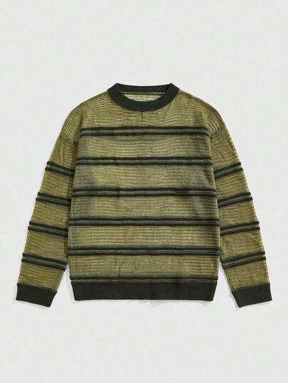 Street Life Herren Rundhalsausschnitt Gestreifter Lässiger Strickpullover, Drop-Shoulder