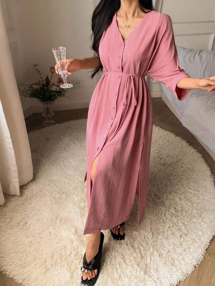 Simple Linen Loose Women's Robe Pajama