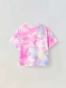 Maija Kids GARFIELD | SHEIN Maija Kids 两件套女童休闲圆领扎染卡通图案落肩宽松短袖T恤和骑行短裤套装，夏季扎染套装，女童夏季套装，女童夏季服装，女童夏季两件套，女童夏季套装，女童夏季套装，扎染套装 - 彩色 - 查看 2