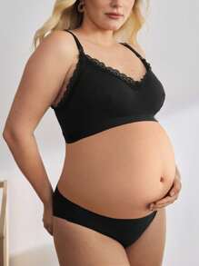 Moonlight&Mama Plus Size Women's Solid Color Contrast Lace Nursing Bra - Black - View 4
