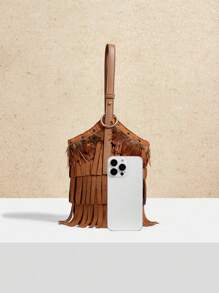 SHECARRY Women's Bohemian Tassel Design Fashion Handbag, Suitable For Vacation - Brown - View 5