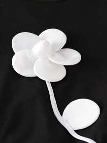 SHEIN 青少年女孩优雅淑女花卉 3D 装饰圆领短袖 T 恤 + 纯色迷你裙套装