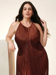 Anewsta Rochie de damă cu tiv tip boho, mărime plus, potrivită pentru festivaluri de muzică de vară, ceremonii de absolvire și ținute pentru invitați la nuntă