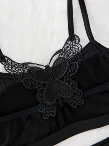 1 Set Tween Girl Bra Suit, Camisole, Racerback, Bralette & Underwear Set, Black & White, For Students Back To School Fashion