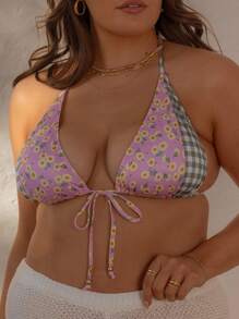 Aralina Halterneck Tie Up Bikini Top Perfect For Summer Outfits And Summer Beach Vacation Outfits - Multicolor - View 1