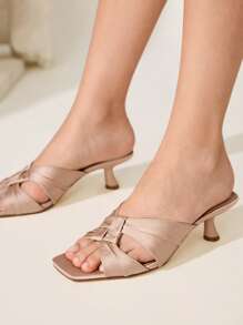 CUCCOO CHICEST 女士方头时尚日常高跟凉鞋 - 杏色 - 查看 6