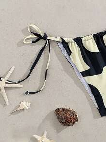 SHEIN Swim سروال بكيني أسفل بتفاصيل ربط جانبي، طراز قديم بسيط، شاطئ - الأسود - مشاهدة 5