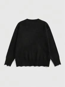 ROMWE MEN Goth 男士圆领长袖休闲做旧骷髅图案毛衣，万圣节