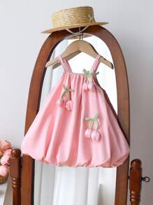 SHEIN 女婴夏秋季休闲度假风格花朵装饰无袖吊带裙花朵花蕾连衣裙