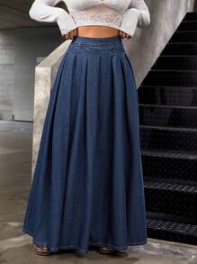 SHEIN ICON Women's Low Waist Extra Long Denim Skirt