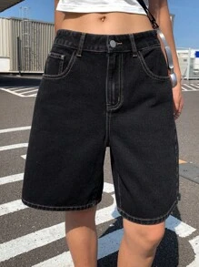 DAZY Women's Bow Embroidered 5-Inch Inseam Denim Shorts - Dark Grey - View 7