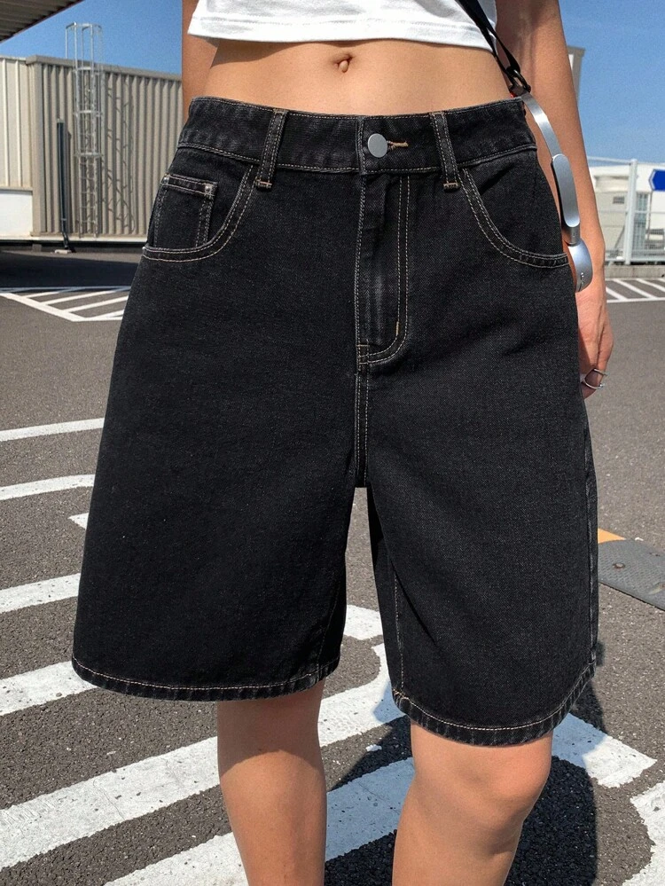 Women's Bow Embroidered Knee Length Denim Shorts Jorts