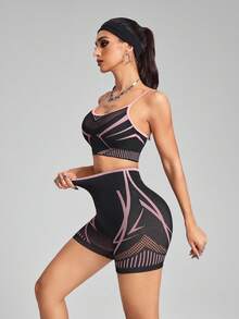 Innovista 无缝健身套装 运动 高支撑 速干 日常运动休闲 瑜伽 普拉提 HIIT 训练 骑行紧身裤 运动服 秋季结构化服装 文胸 提臀紧身短裤 舒适运动 深蹲防护 功能性网眼 透气 收腹 压缩 有氧运动 拳击 骑行 跑步 户外运动 健康 TT 病毒式 IG Reel Ready FYP INSTA OOTD - 粉色 - 查看 4