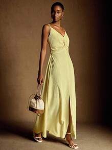 Écloséra فستان إسك قميص إمرأة بتصميم ملتف من الخلف, لون كريمي - أصفر - مشاهدة 3