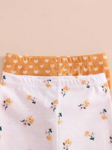 SHEIN 4pcs Baby Girl Cute Cat Print Ruffle Trim Round Neck Long Sleeve Pajama Set, Soft & Comfortable Fall Winter - Multicolor - View 3