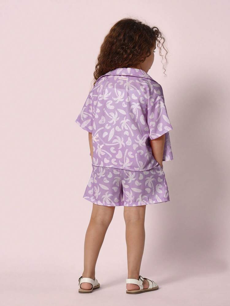 Linen Feel Hawaiian Palm Tree Button Down Shirt Co-Ords