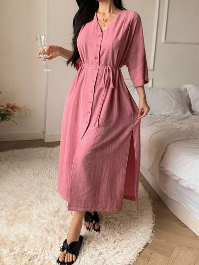 DAZY Simple Linen Loose Women's Robe Pajama