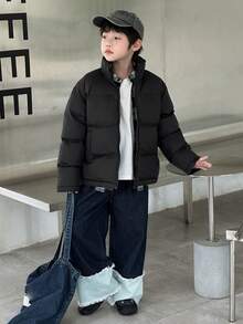 Dazy Kids 青少年男童冬季绗缝拉链外套 - 黑色 - 查看 2