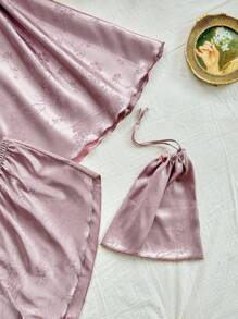 SilkySpell 5 件套女士性感吊带背心、短裤、优雅长袍、睡袍套装、缎面提花、适合所有季节