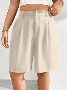 Auralis Plus-Size Summer Solid Shorts Back To School Teacher Spring - Apricot - View 5