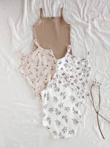 SHEIN Vintaside Kids 2pcs Baby Girls Ditsy Floral Bodysuit Suits, Fashionable Cute Countryside Style Bodysuit, Spring/Summer