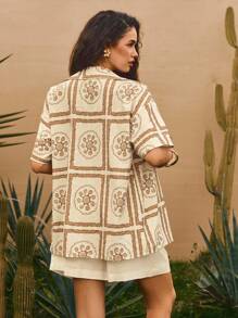 Swim Vcay Kimono de mujer con estampado floral suelto, manga corta, abierto por delante, para usar como cubierta casual en la playa o de vacaciones