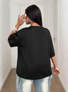 Maweii 大码女式夏季字母印花V领半袖休闲T恤