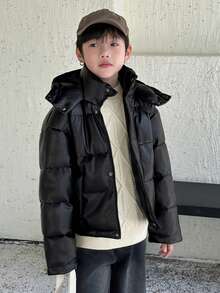DAZY 男童拉链连帽卫衣，秋冬季保暖皮夹克