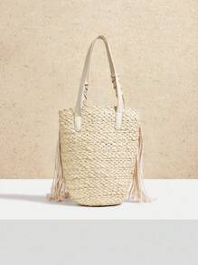 SHECARRY Women's Boho Tassel Design Fashion Handbag For Vacation - Beige - View 8