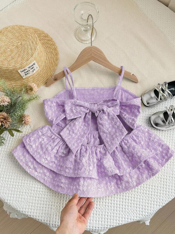 LMoss Kids LMoss Tween Girls' Casual Solid Color Woven Camisole Purple Kids Dress Girls Lavender Dress Toddler Girls Cute Dress Girls Summer Dress Bow Ruffle Strap Dress