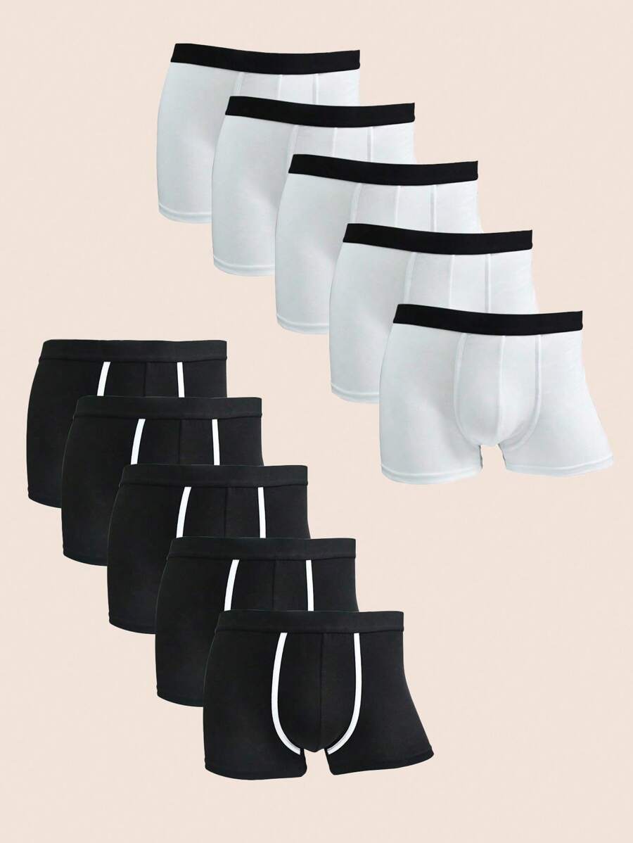 Manfinity Underwear&Sleepwear Basics 10pcs/Pack Men's Solid Color Black & White Comfortable Briefs