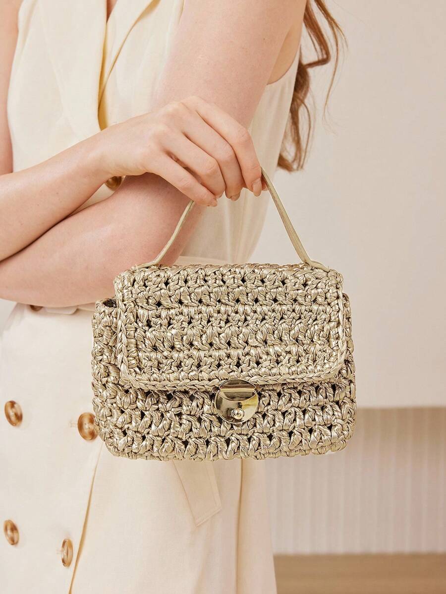 MOTF PREMIUM 可调节扣带编织手提包 - 金色 - 查看 2