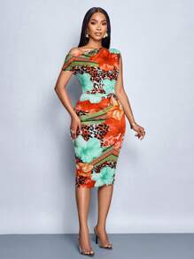 SOLERSUN Vestido largo elegante de ajuste ceñido con estampado digital de leopardo de colores, con un hombro, sexy y elegante para salir, fiestas y diario