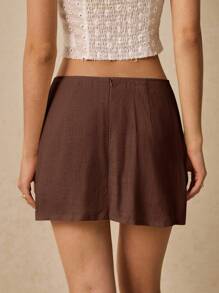 Poéselle Women's Solid Color Low-Waist Front-Covered Casual Skorts - Coffee Brown - View 3