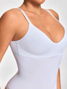 SHAPORA Women Solid Color Seamless Shapewear Bodysuit Casual - White - View 4