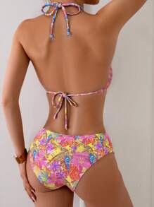 Swim Vcay 女士花卉印花露背系带性感比基尼套装，适合海滩度假