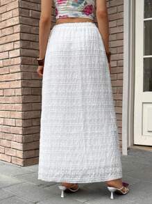 Rafferiza Saia plissada texturizada minimalista de cor sólida feminina - Branco - Ver 2