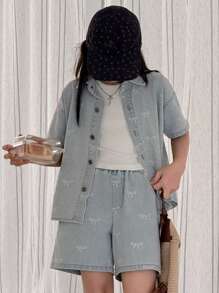 Dazy Kids 青少年女孩日常休闲牛仔装 - 淺色水洗藍 - 查看 4