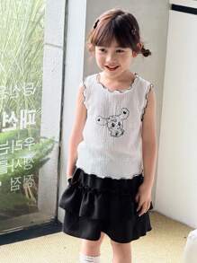 Blossori Young Girl Casual Rabbit Pattern Top/Skirt 2 Piece Set - Black and White - View 6
