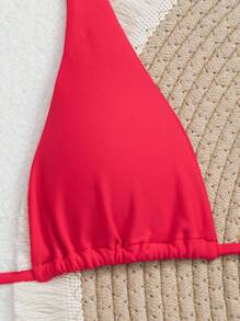 Swim Vcay 1 件女士夏季海滩纯色吊带侧系带性感比基尼两件套泳衣套装迷你三角 - 紅色 - 查看 3